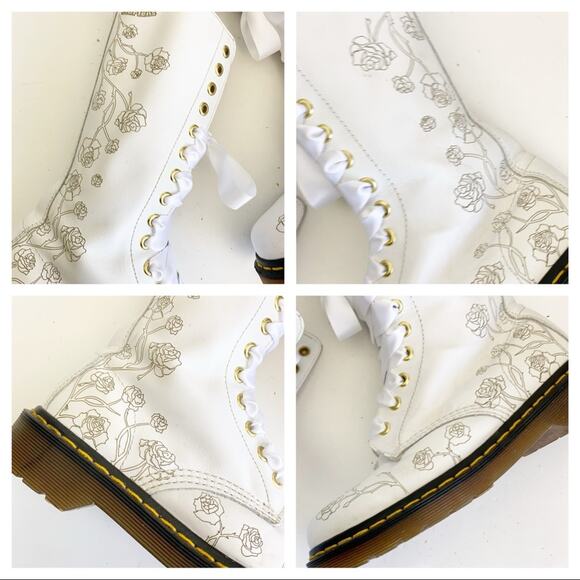 Dr. Martens RARE wedding 1c57 rose etched tall 14 hole ribbon laced boots - Picture 15 of 16